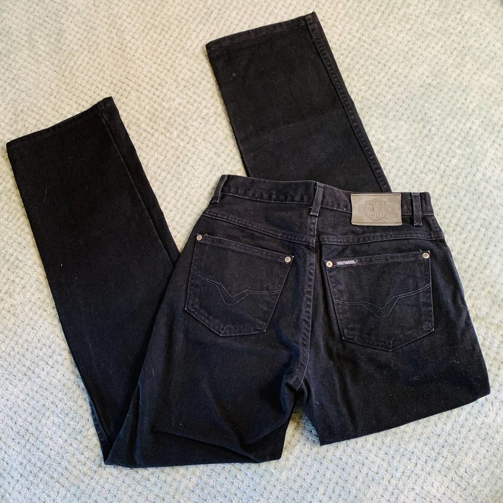 HARLEY DAVIDSON black biker jeans retro bootcut 28 womens